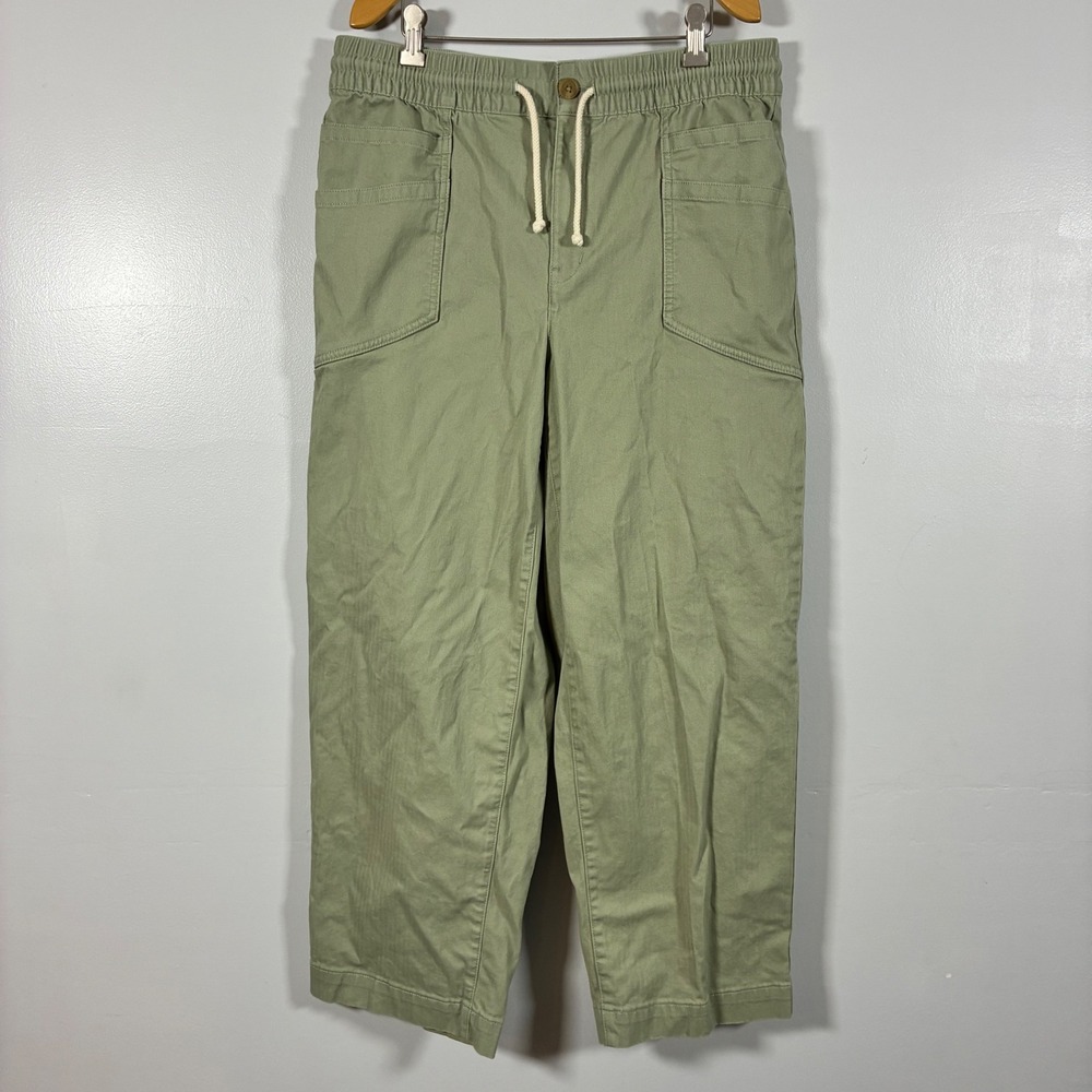 Lands' End Pants 14 Crop Drawstring Herringbone Utility Relaxed Gorp Coastal